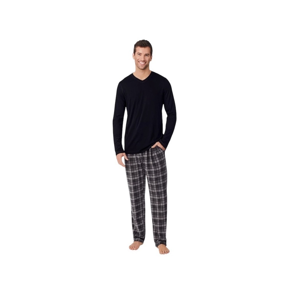 New Denver Heyes Men's M Fleece Black‎ and Plaid Pajama Set